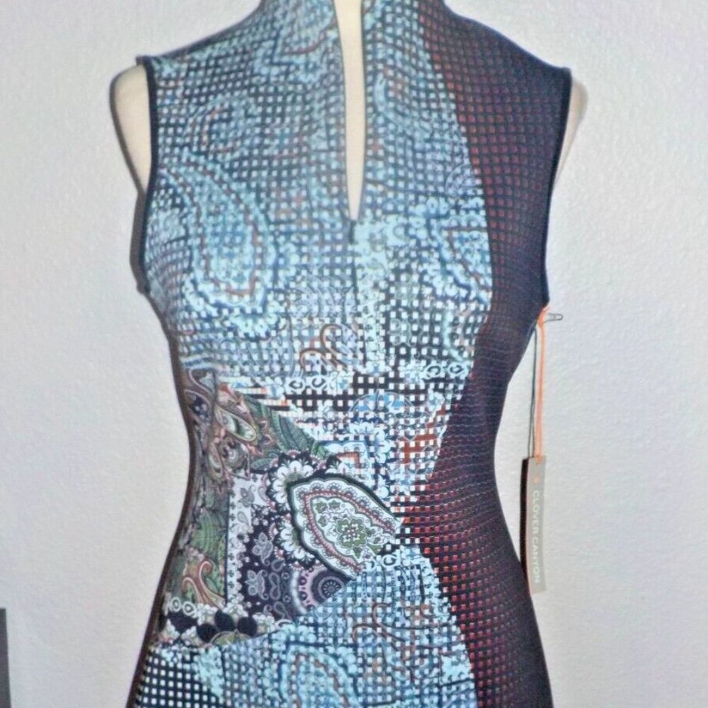 CLOVER CANYON MISSES SIZE LARGE MULTI-COLOR NEOPRENE FIT AND FLARE DRESS